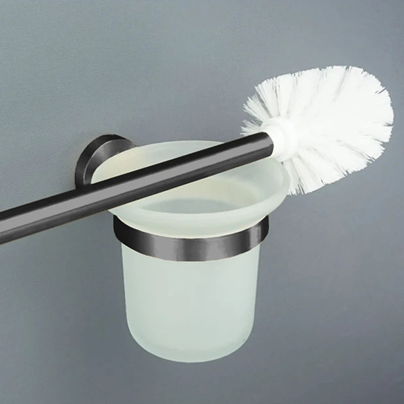 Grey Bathroom Hardware Kit Stainless Steel Round Wall