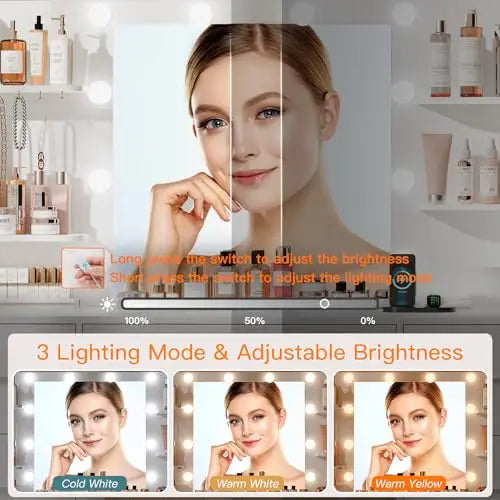 Large Makeup Vanity Desk Led Mirror Power Outlet