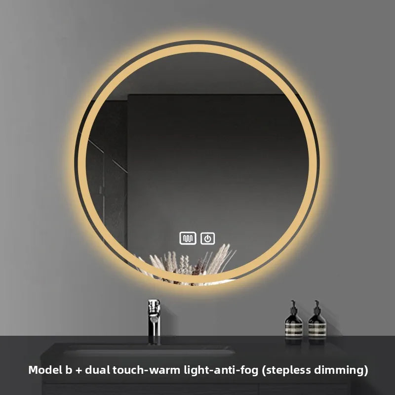 Round Smart Bathroom Mirror Wall-Mounted Led Light Touch