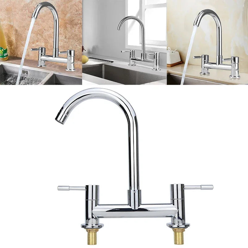 Modern Lever Double Handle Chrome Sink Faucet Cold