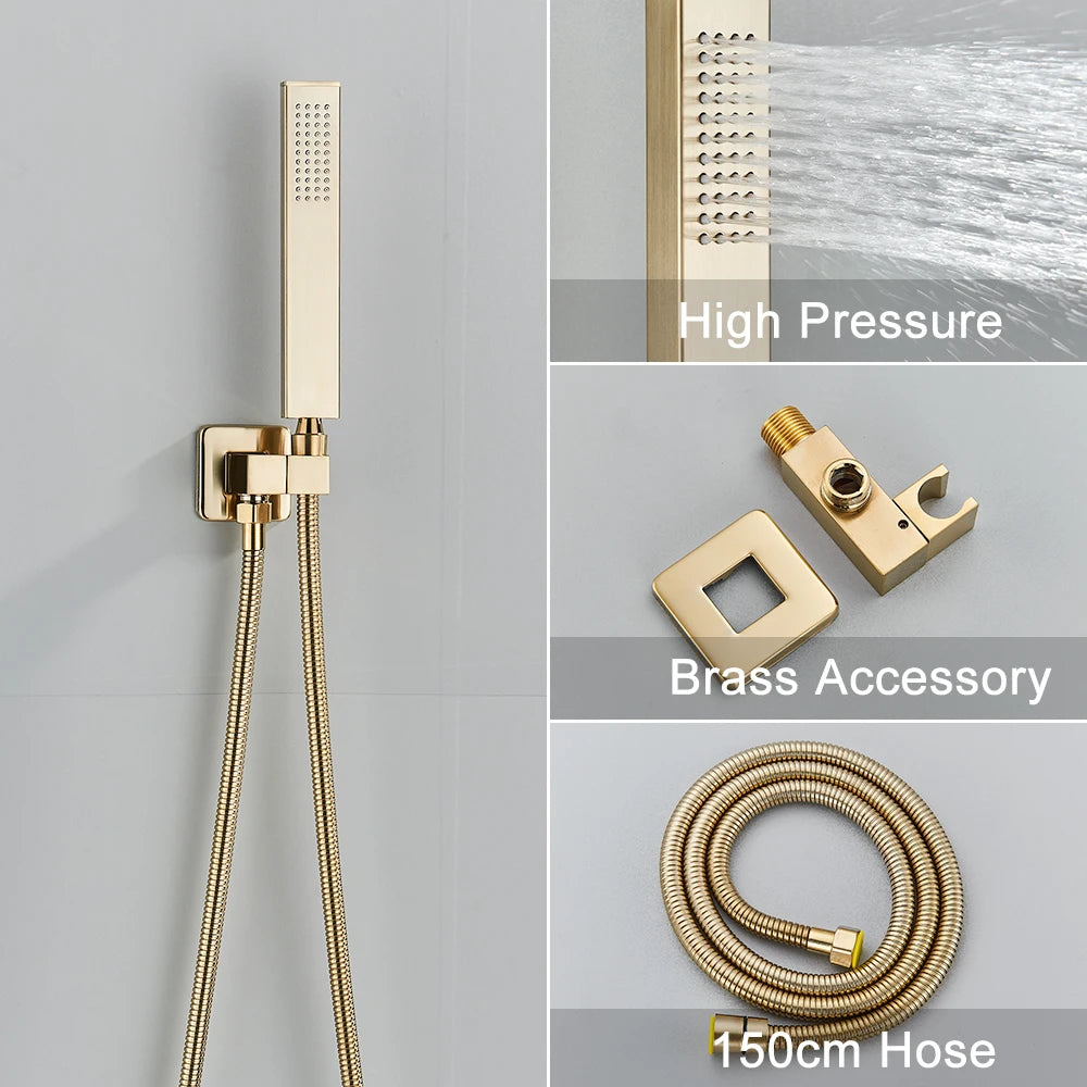 Brushed Gold Bathroom Shower Faucet 2/3 Way Rainfall