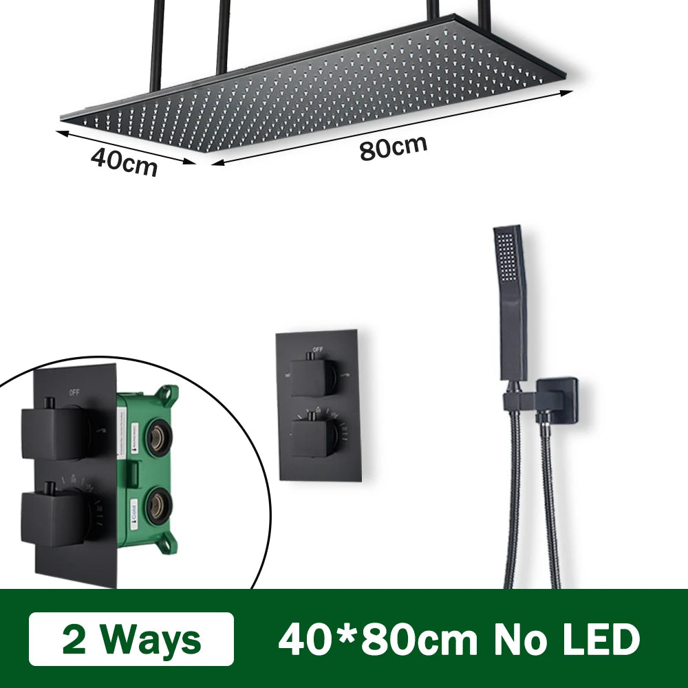 Rozin Brass Thermostatic Shower Faucet Black 40 80cm
