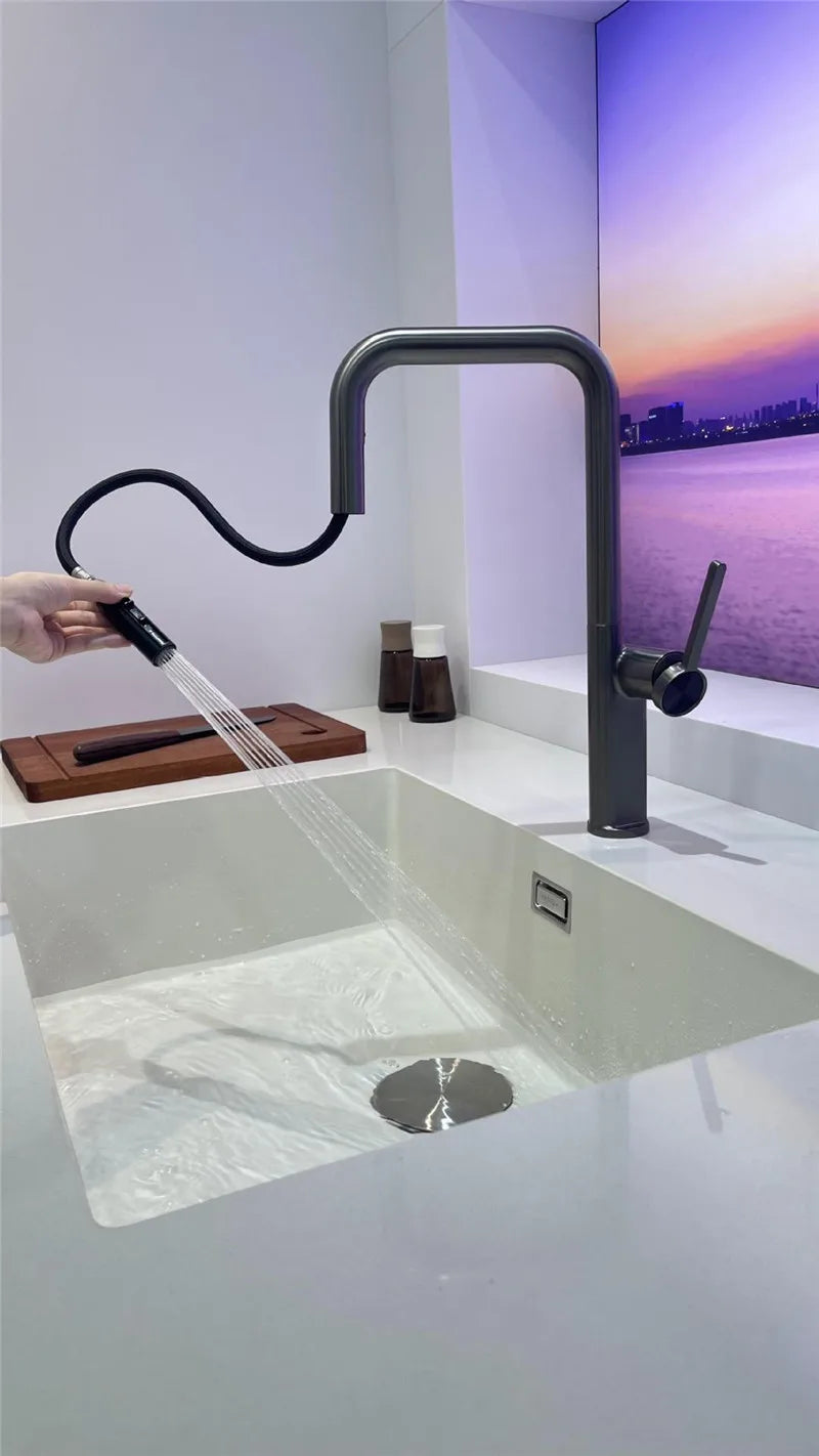 Brushed Gold Pull Out Faucets Brass Rose Gold
