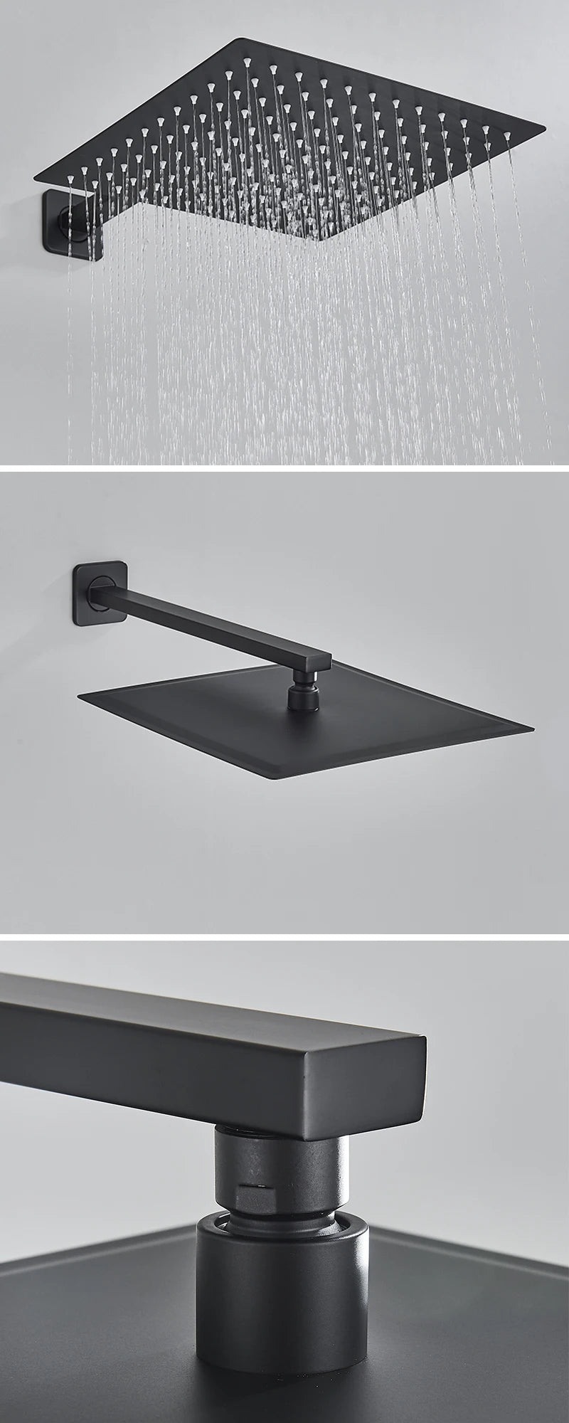 Matte Black Rainfall Shower Faucets Rain Waterfall Concealed