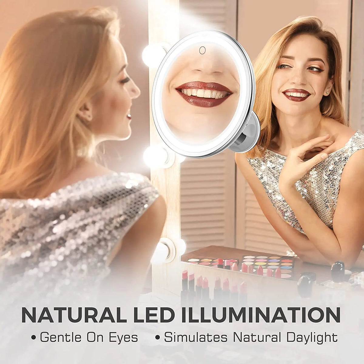 10x Magnifying Led Vanity Mirror Touch Screen Sucker