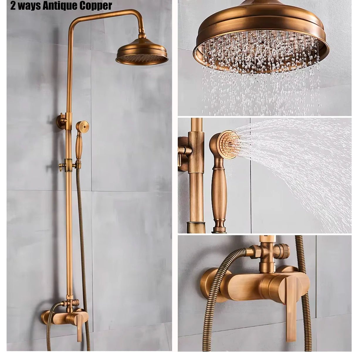 Antique Brass Bathroom Shower Faucets Rainfall Shower Head