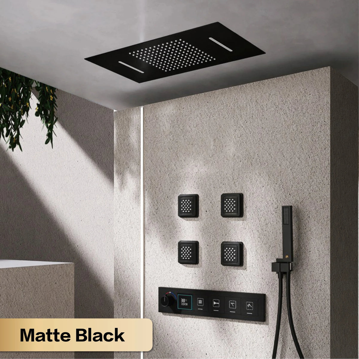 Gun Gray Brass Ceiling Constant Temperature Shower System