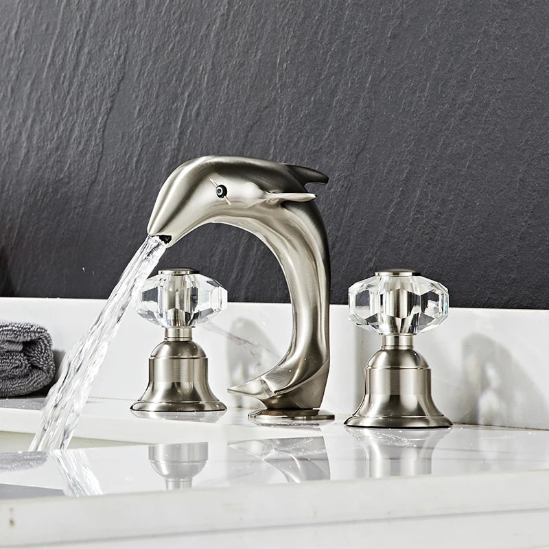 3pcs Golden Bathroom Basin Faucet Crystal Handle Widespread