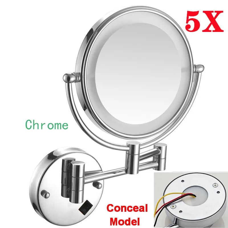 5x Magnifying Led Folding Bathroom Mirrors Wall Mounted