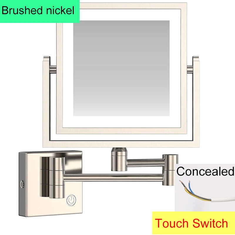 Square Touch Led Folding Bathroom Mirror 3x Magnifying