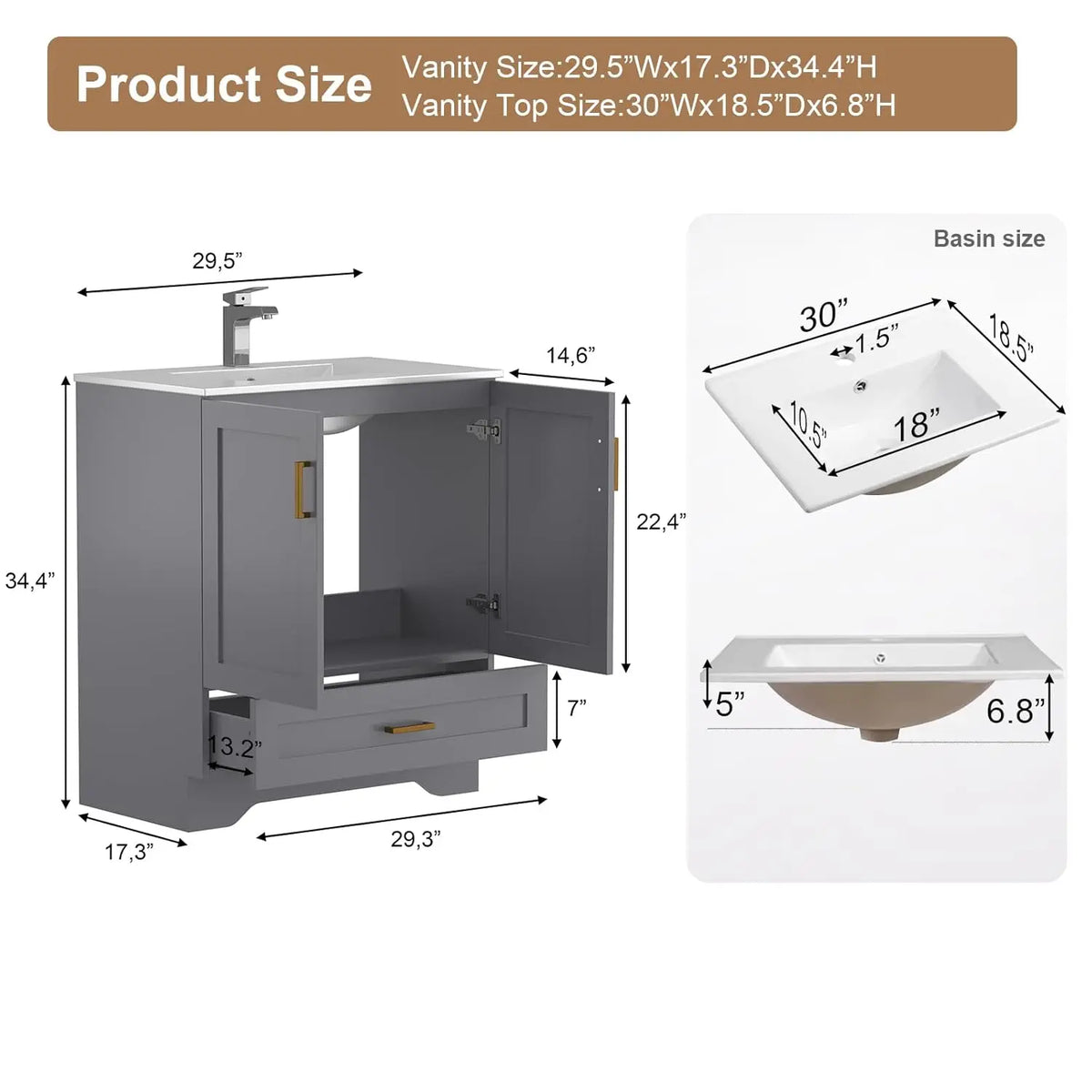 30 Inch Bathroom Vanity Sink Modern Grey Vanity