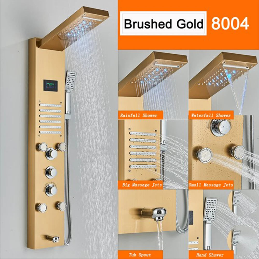 Black Led Shower Panel Column Shower Faucet Bathtub