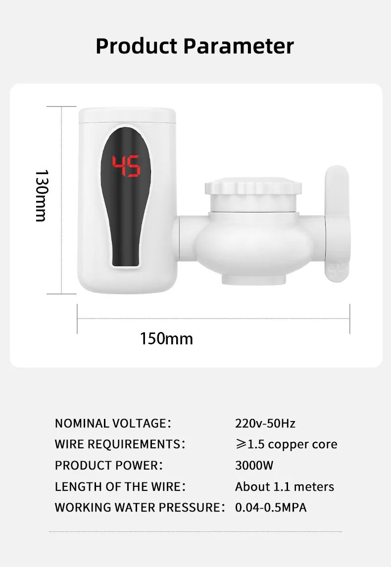 3000w Instant Electric Water Heater Rapid Heating Bathroom