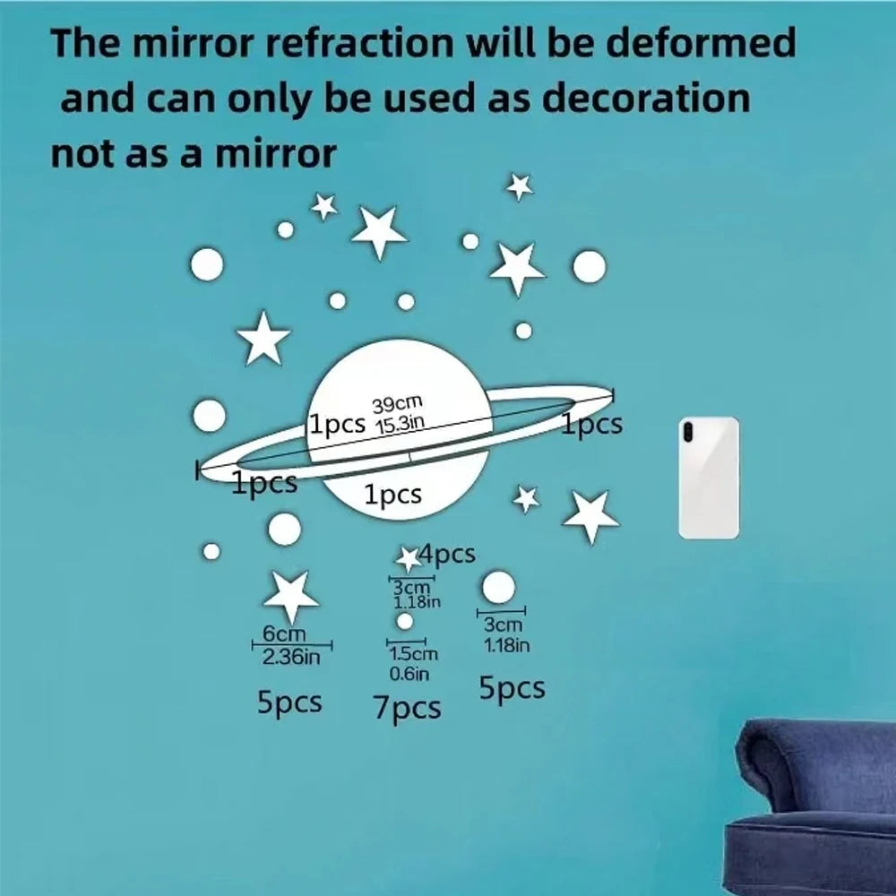 Acrylic Star Moon Planet 3d Mirror Wall Sticker