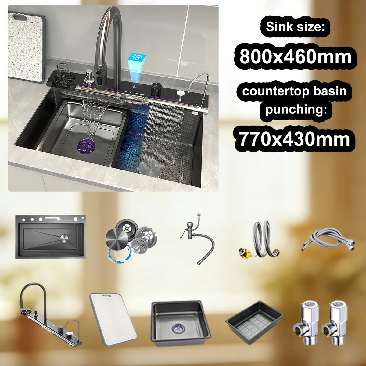 Stainless Steel Waterfall Sink Large Slot Integrated Sinks