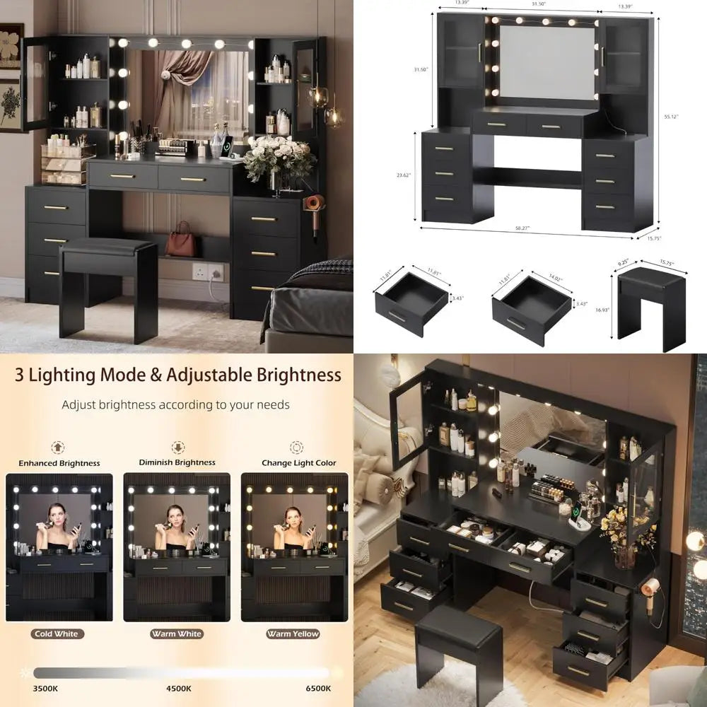 Vanity Desk Mirror Lights Charging Station 58 3in