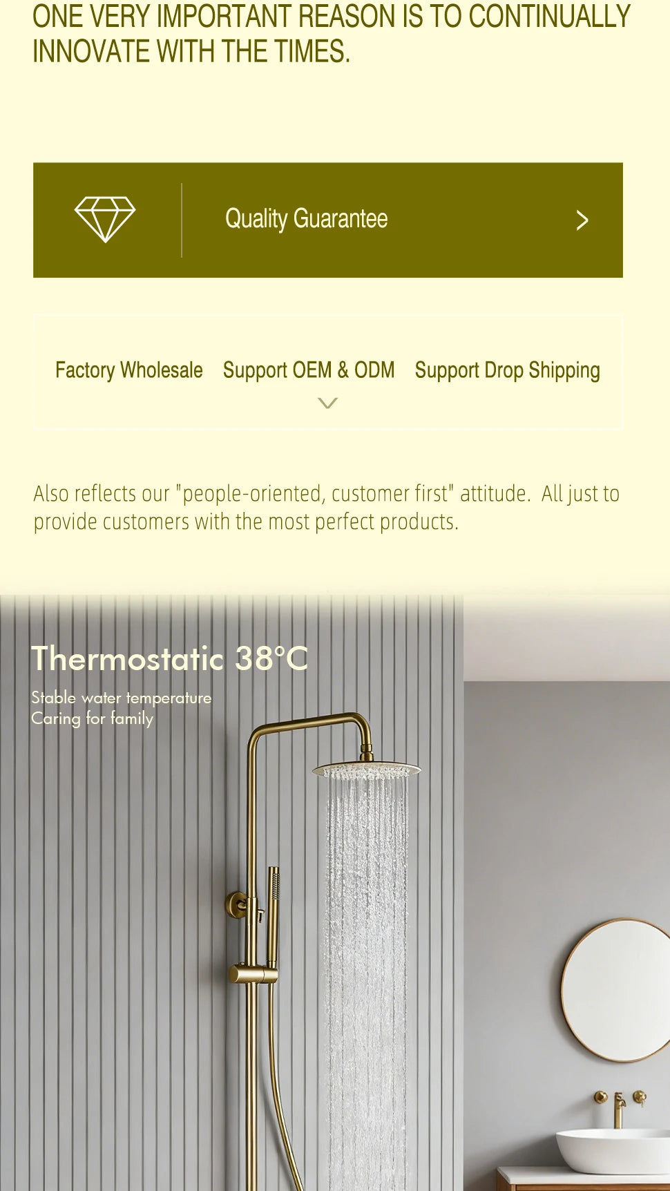 Brushed Gold Thermostatic Shower Faucets Sets Wall Mount