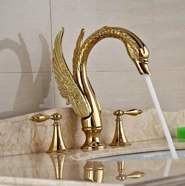 Golden Swan Shape Bathroom Faucet Basin Faucet Tap