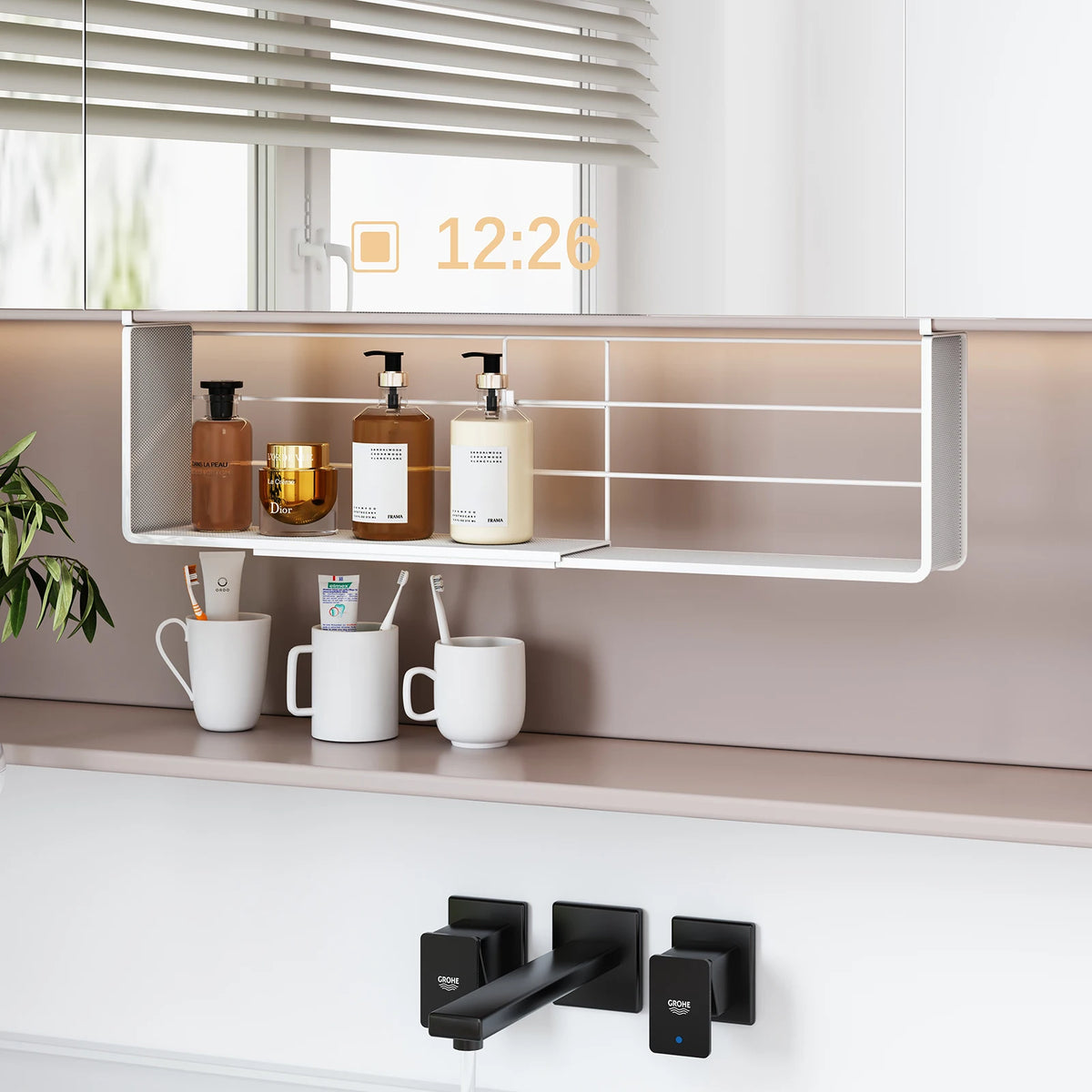Mirror Cabinet Storage Box Layered Partitions Hanging Basket