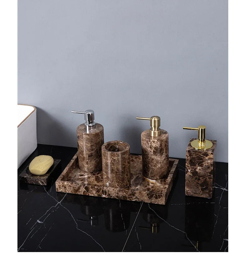 Dark Natural Marble Bathroom Brown Luxury Toothbrush Holder