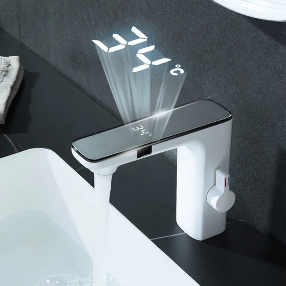 White Bathroom Basin Faucet Cold Water Mixer Deck