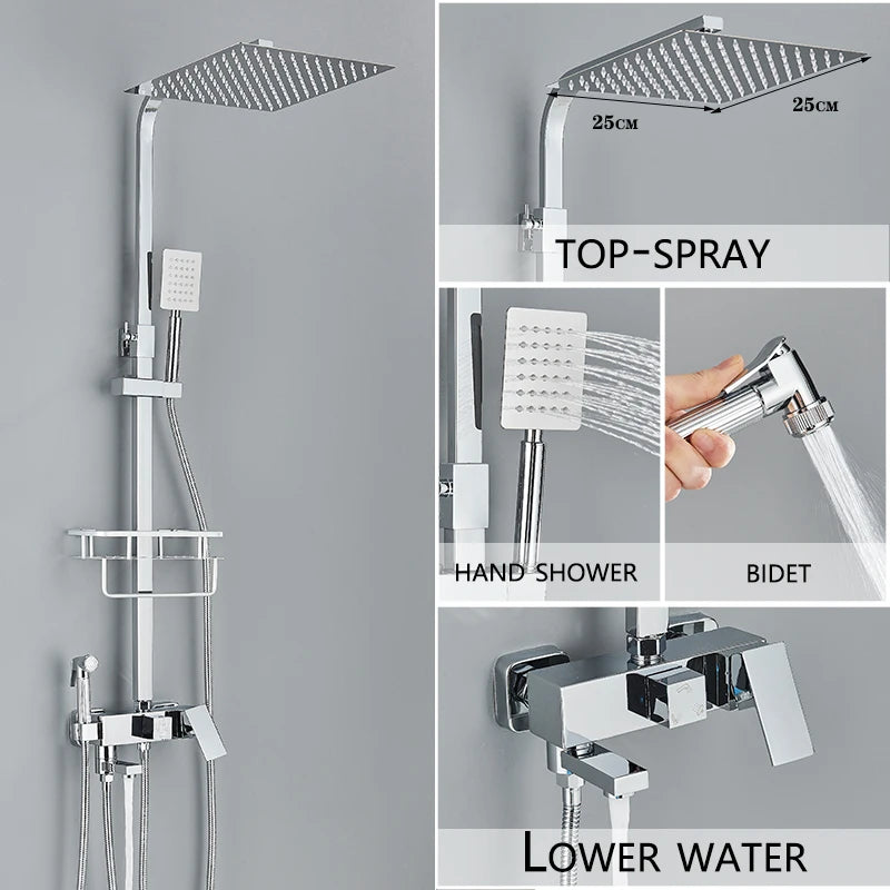 4-Function Wall Mounted Shower Faucet Rainwater Bathtub Shower