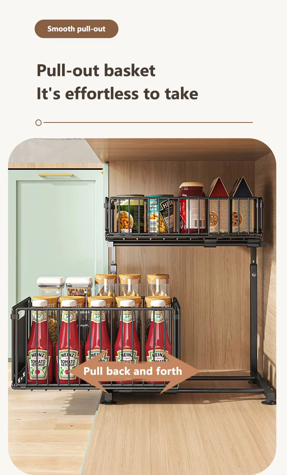Layer Pull Out Cabinet Organizer Adjustable Storage Under-Sink
