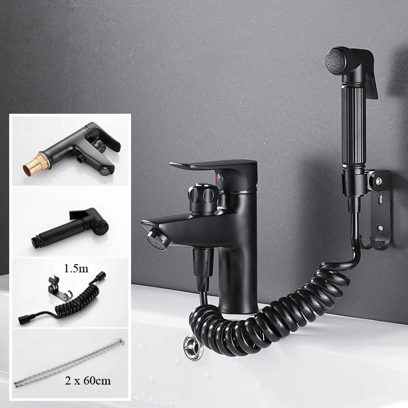 Brass Bathroom Basin Faucet Black Handle Tap Sink