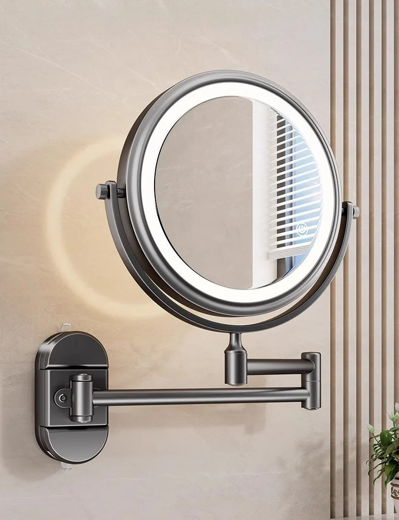 Folding Bathroom Wall Mirror Double-Sided Makeup Mirror Light