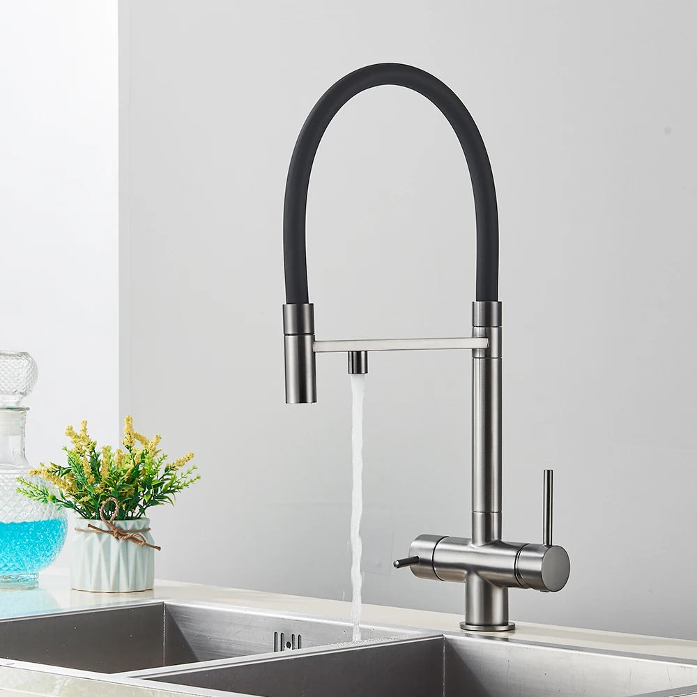Black Filtered Faucet Pure Water Pull Out Brass