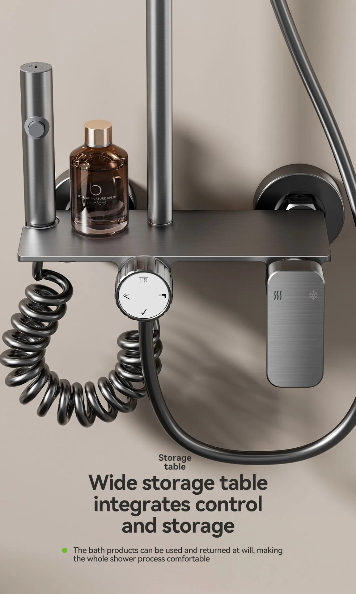 Restrooms Gunmetal Gray Aluminum Shower System Rotary Knob