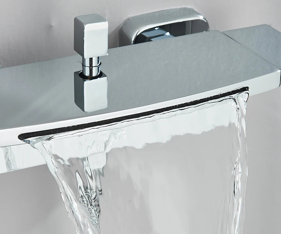 Black Waterfall Bathtub Shower Faucets Wall Mount Shower