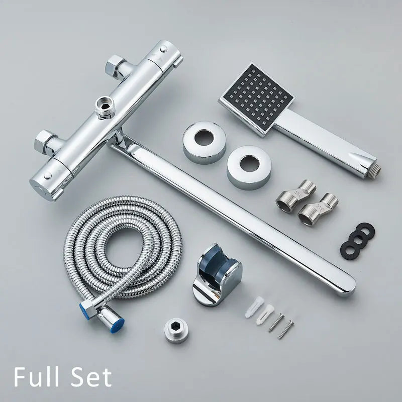 Thermostatic Bathroom Shower Faucet Chrome Mixer Valve Wall