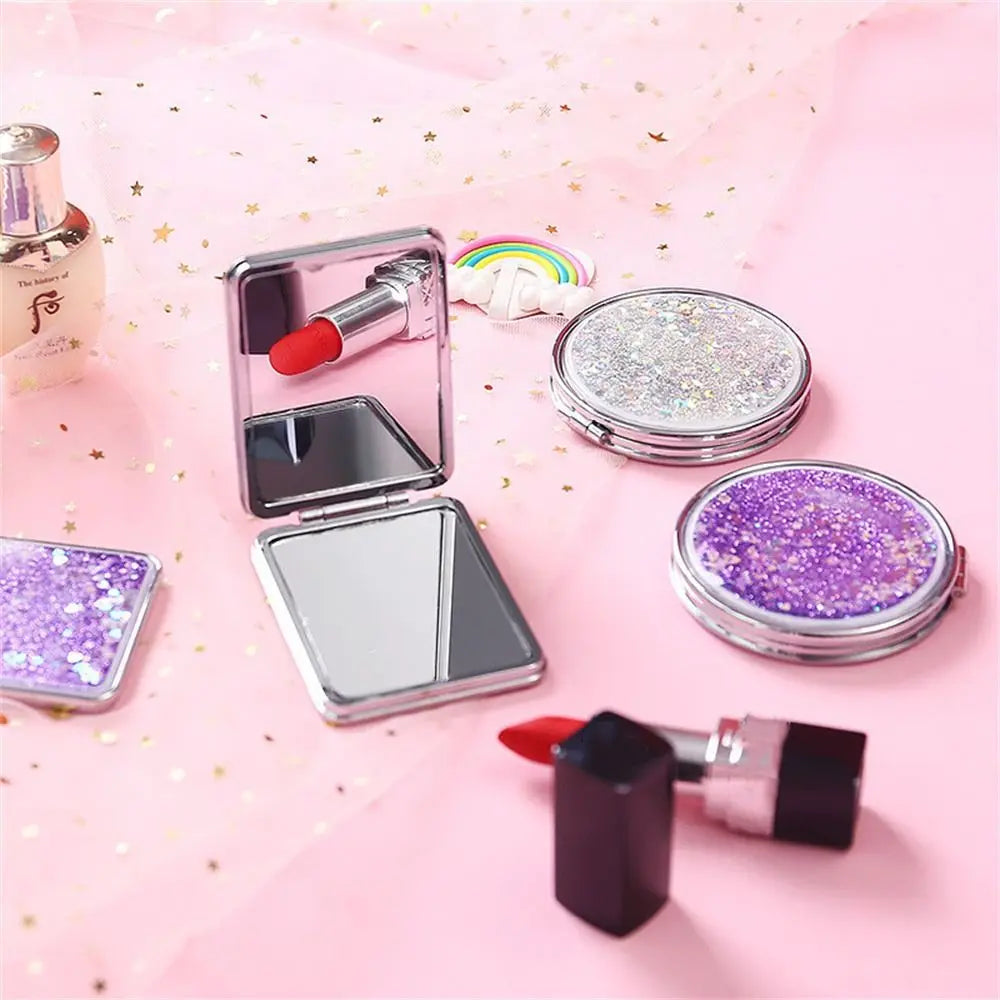 Quicksand Makeup Mirror Shiny Bling Magnifying Foldable Mirror
