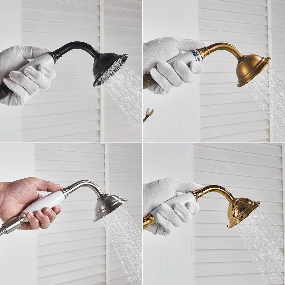 Antique Brass Floor Mounted Bathtub Shower Faucet Dual