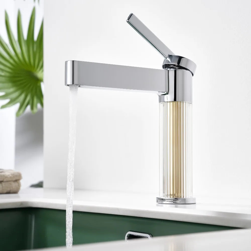 Yellow Bathroom Basin Faucet Acrylic Brass Cold Water