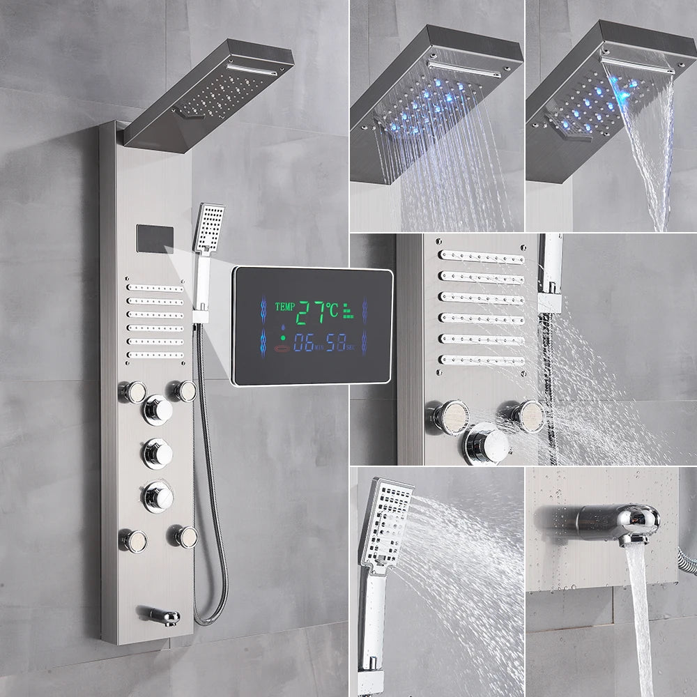 Golden Black Shower Panel Wall Rain Waterfall Shower