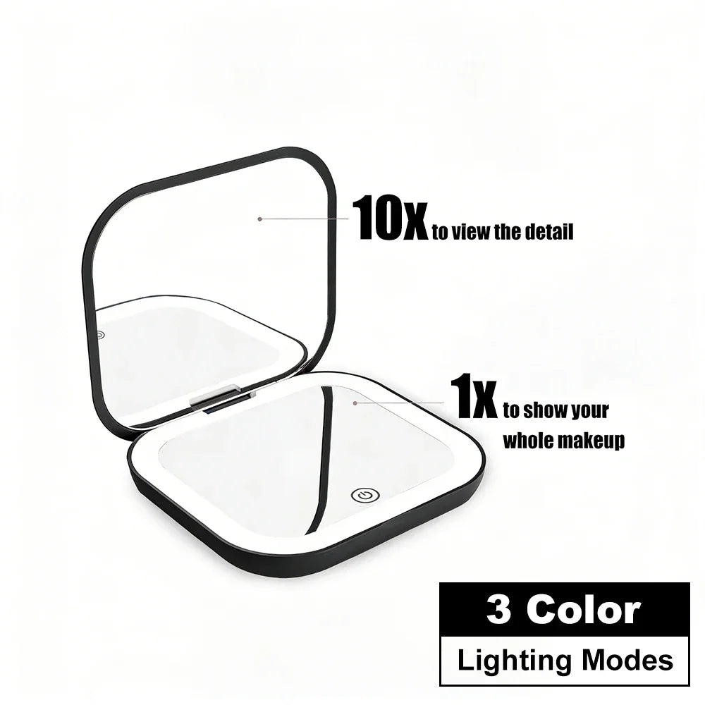Compact Mirror Lights 1x/2x Magnification Folding Handheld Small