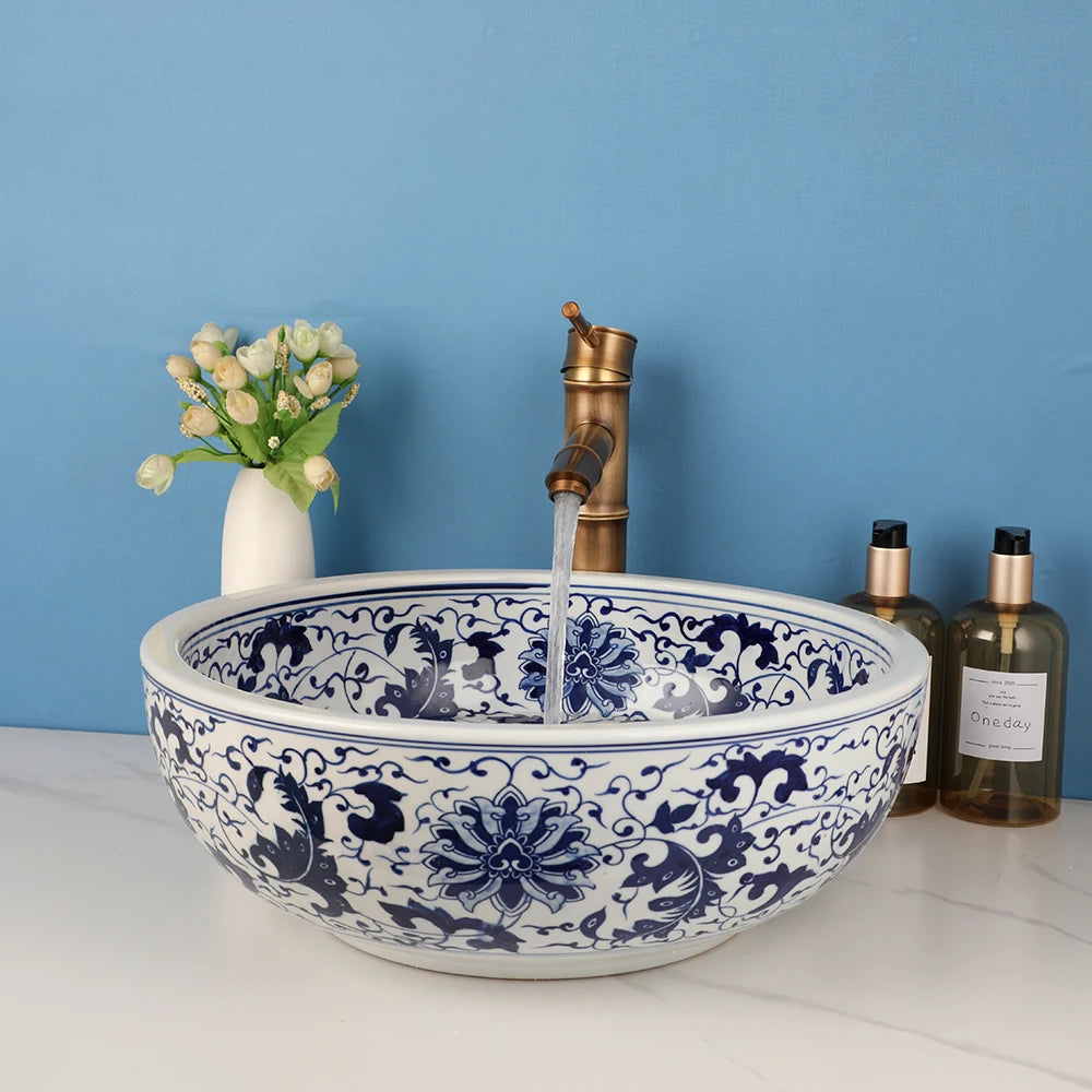 Zappo Jindezhen Ceramic Bathroom Vessel Sink Faucet Combo