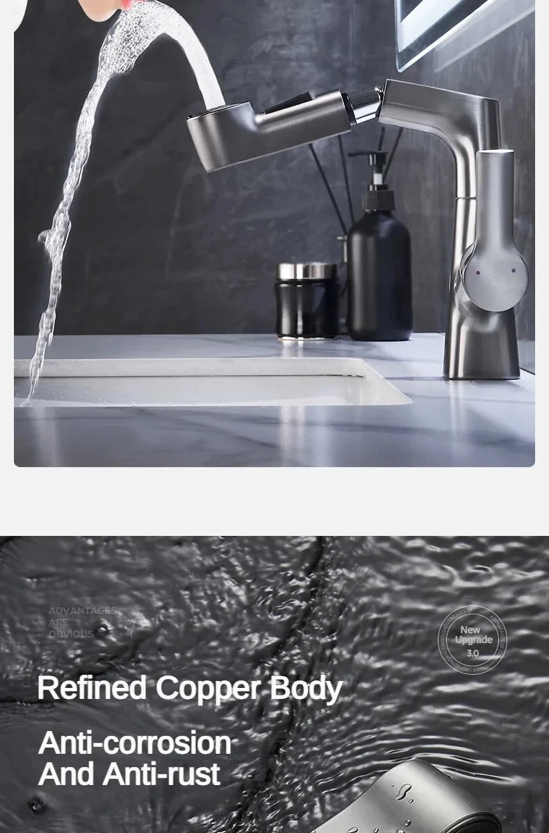 Pull Out Lift Faucet 360 Rotatable Bathroom Basin