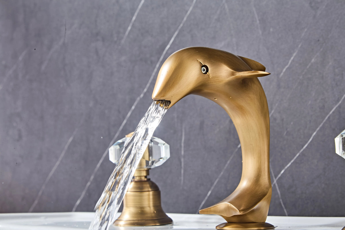 3pcs Golden Bathroom Basin Faucet Crystal Handle Widespread