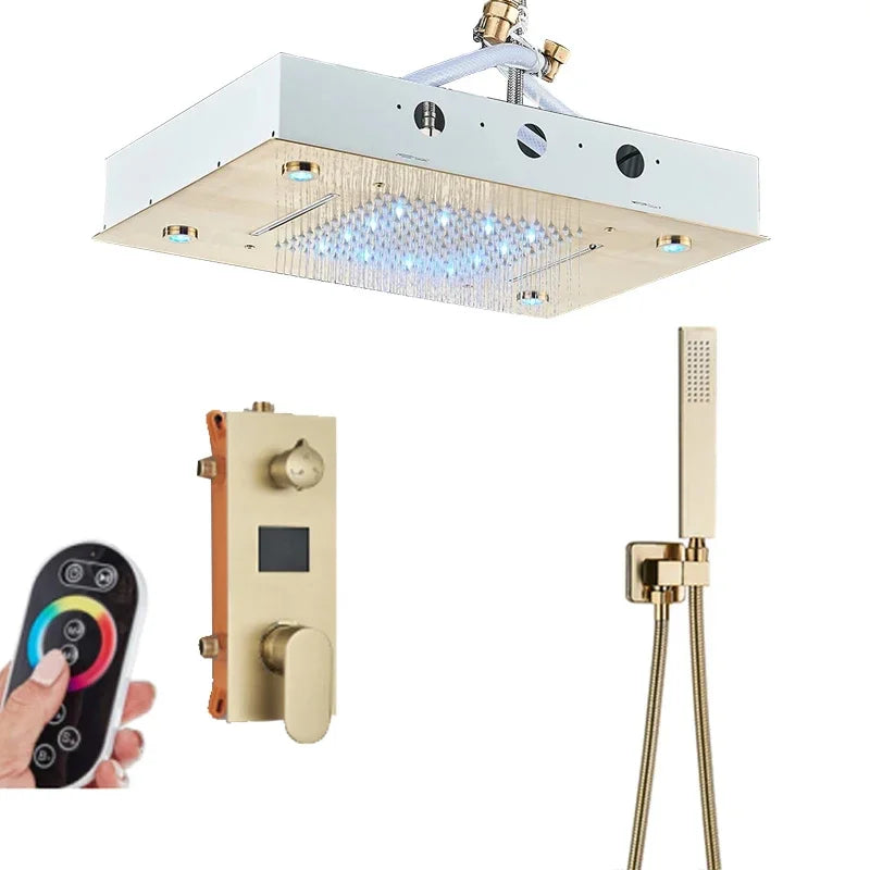 Shinesia Black Thermostat Rainfall Concealed Shower Led Hidden