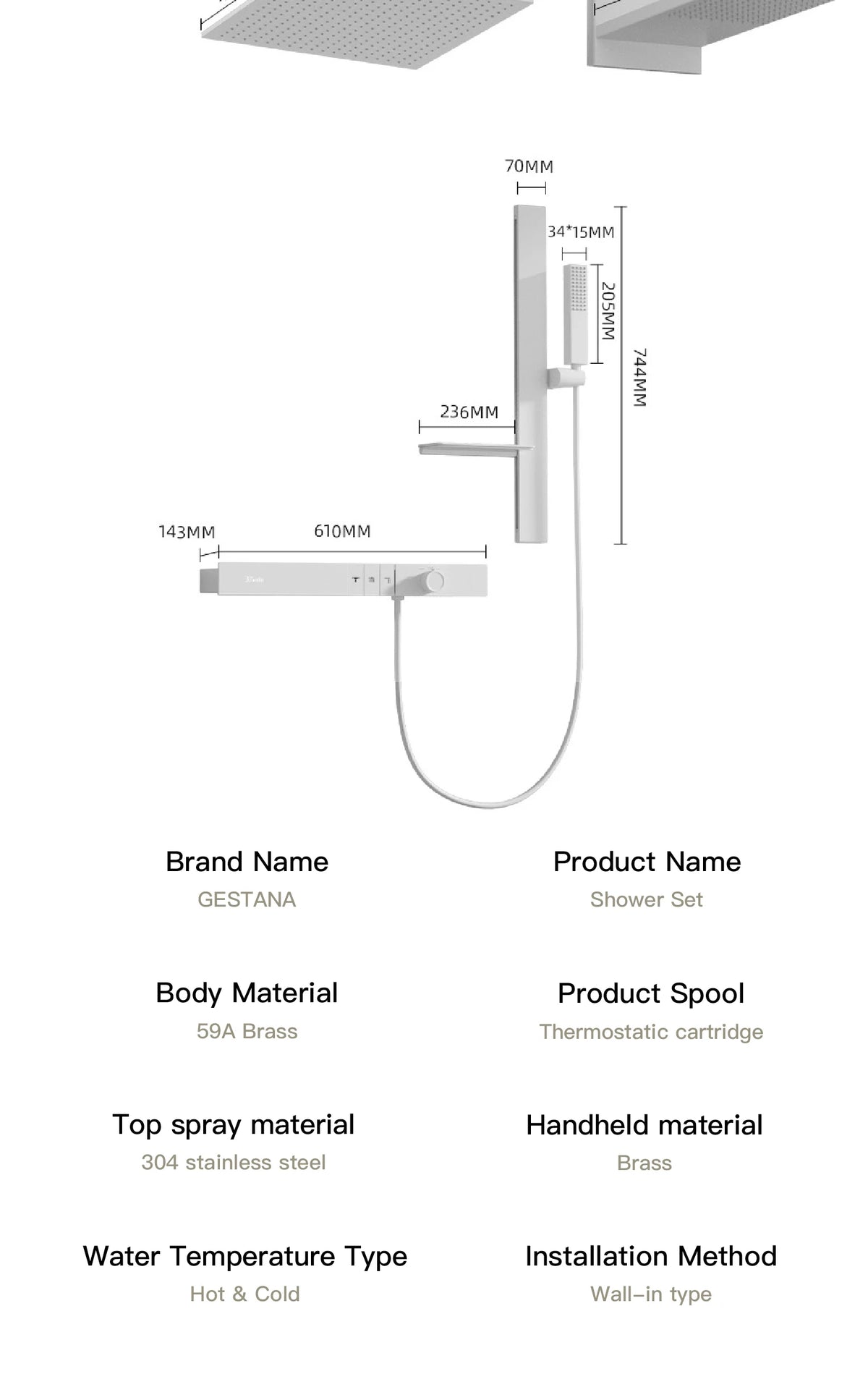 Luxury Ceiling Thermostatic Shower System Black Brass Function