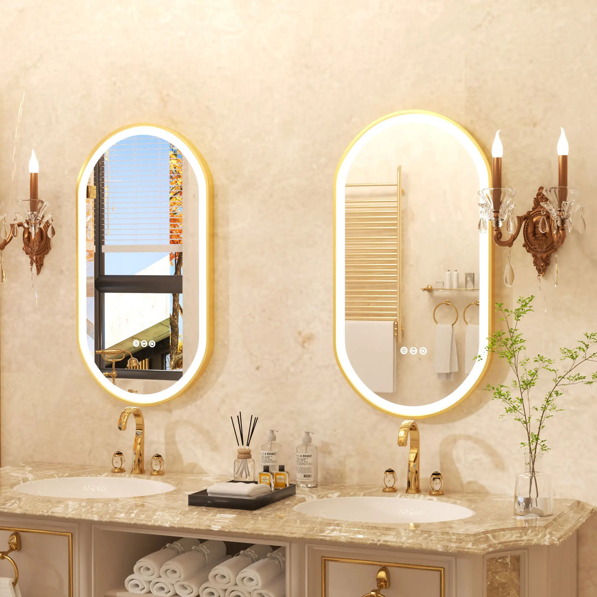 Large Led Oval Bathroom Mirror Stepless Dimmable Lighted