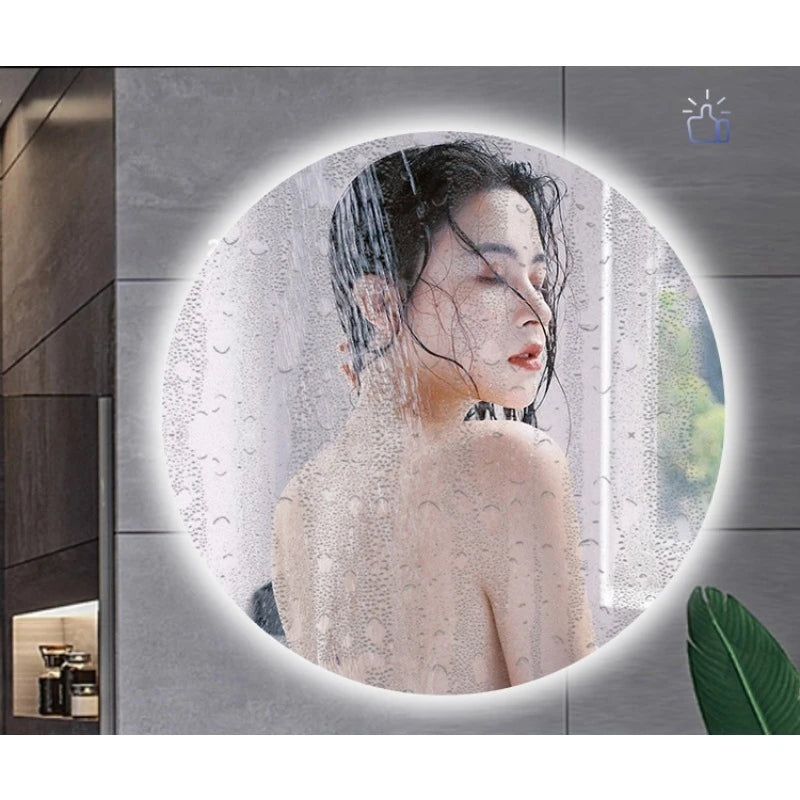 Round Smart Bathroom Mirror Wall-Mounted Led Light Touch