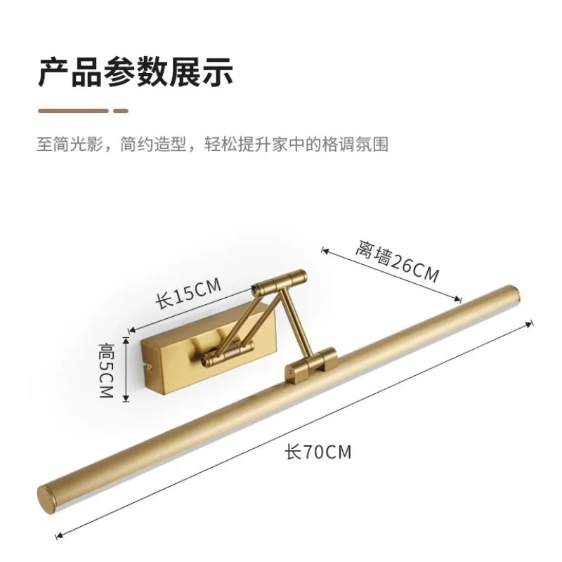 Modern Golden Bathroom Mirror Front Light Cabinet Foldable