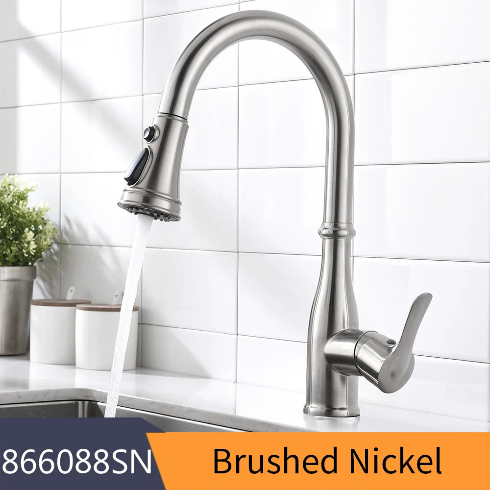 Brushed Nickel Faucets Handle Pull Out Tap Hole