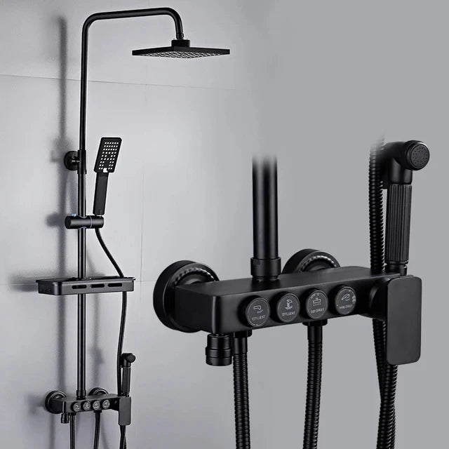 Kemaidi Black Gold Shower Faucet Bathtub 4-Way Mixer