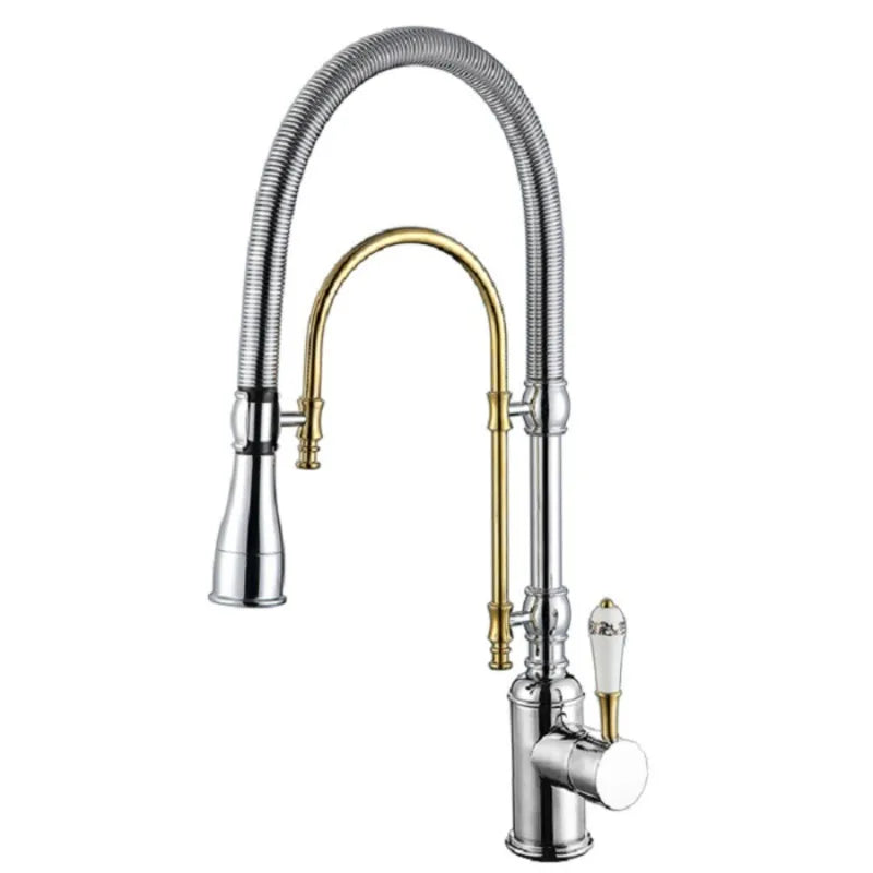 Brushed Gold Pull Out Faucet Sink Mixer 360