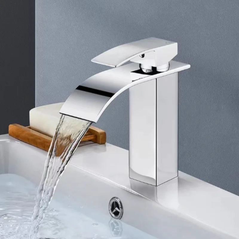 Modern Black Stainless Steel High-Low Spout Waterfall Faucet